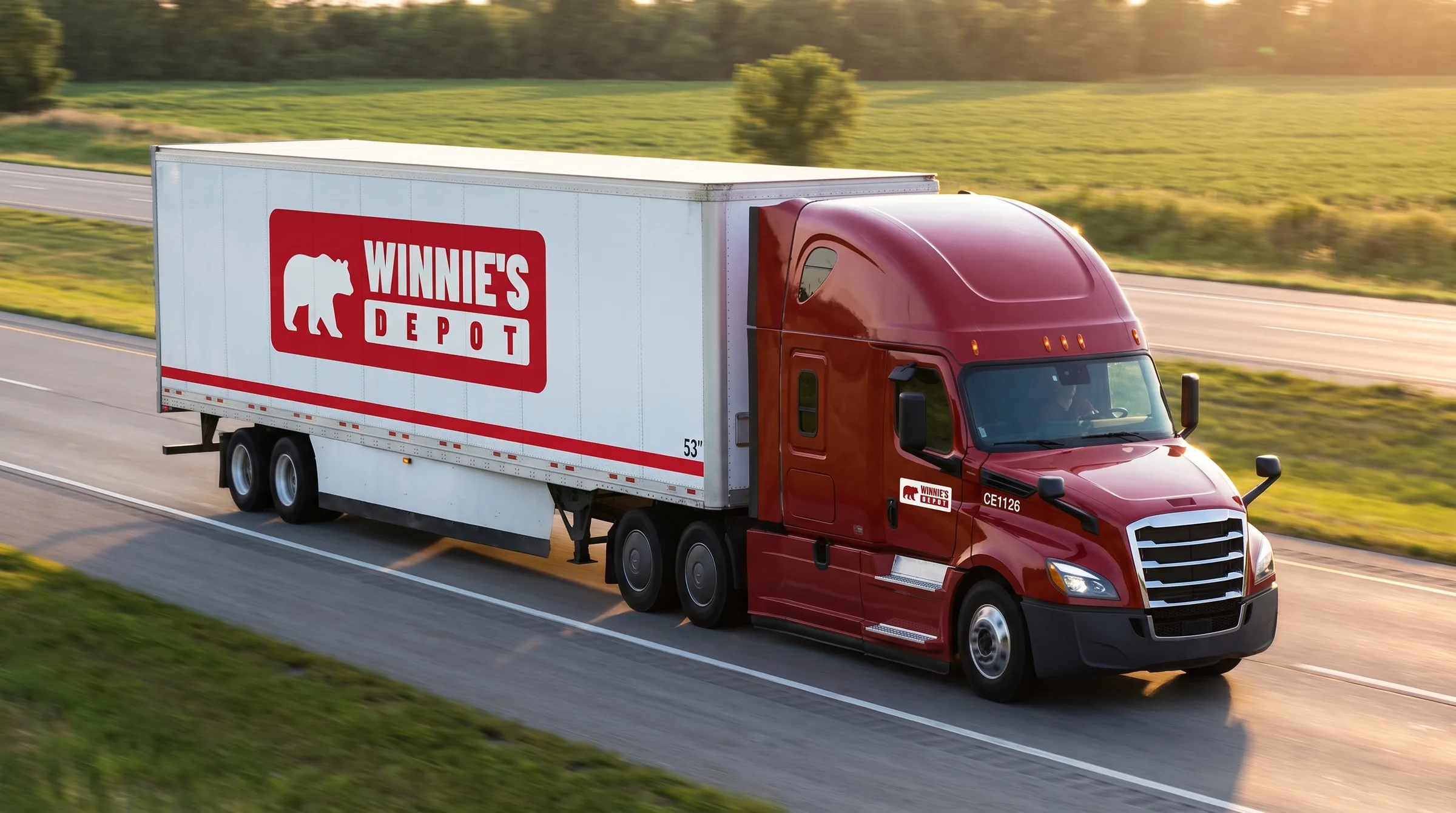Winnie's Depot freight truck on the highway